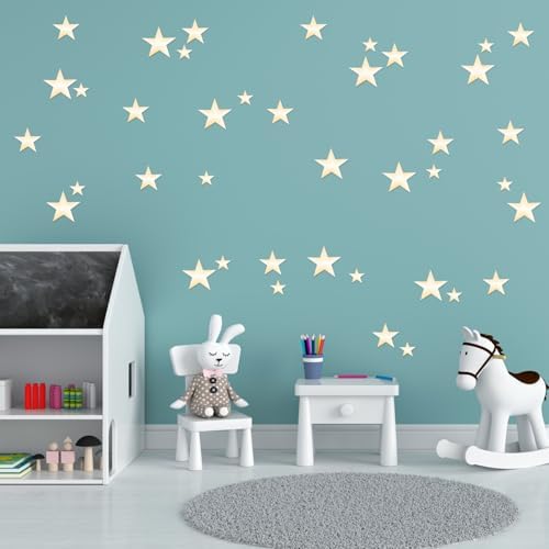 Dimeho 40 Pcs Gold Stars Mirror Wall Stickers, Removable Star Wall Decals 3D Acrylic Mirror Walls Decorations Star Stickers Adhesive Art Decal for Bedroom Living Room Home Walls DIY Decor (Gold Stars) - Image 5