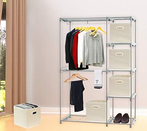 Simple Houseware 11-Inch Foldable Cube Storage Bins with Handles, Beige - Image 5