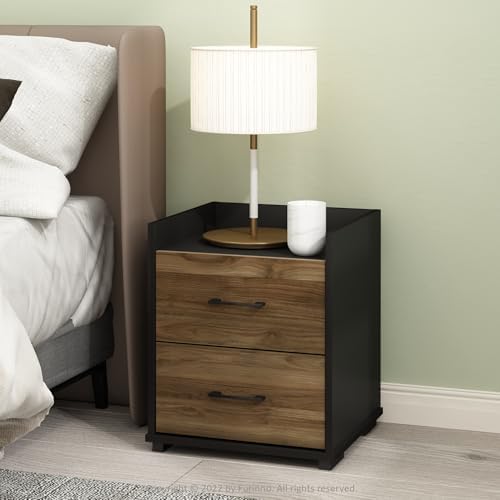 Furinno Tidur Night Stand with Drawers, 2 Drawers, Brown Walnut/Black by Furinno-FitsYourSpaceFitsYourBudget