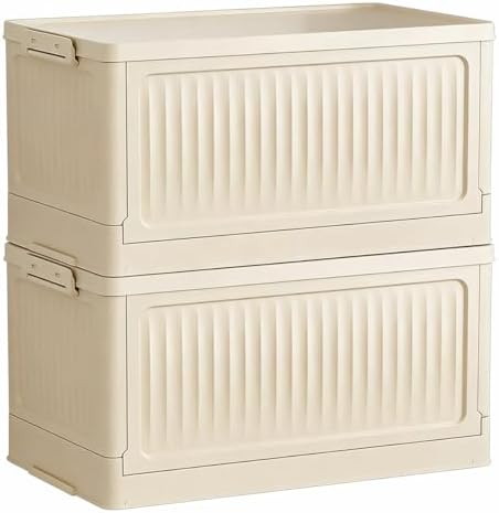 Foldable Storage Bins with Lids, 2‑Pack Beige – Collapsible Storage Box Organizer for Closet, Clothes, Toys, Books, Documents by Deshitong