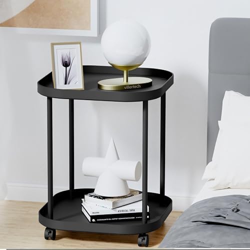 Side Table with Wheels, 2-Tier End Table Small Night Stand - Image 5