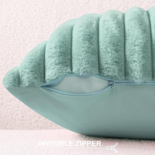 Pallene Faux Fur Decorative Throw Pillow Covers 24x24 Set of 2, Aqua - Image 3