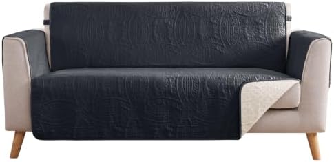 Black Loveseat Covers 2 Cushion Couch, Water-Repellent Sofa Cover for Love Seat, Washable Quilted Couch Covers, Pet Friendly Sofa Slipcovers (Loveseat 56", Black) by Pamhaven