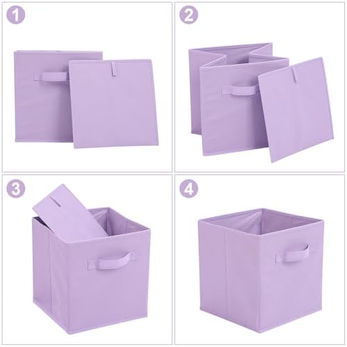 Stero Fabric Storage Bins 6 Pack Fun Colored Durable Storage Cubes with Handles Foldable Cube Baskets for Home, Kids Room, Closet and Toys Organization Purple - Image 3