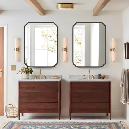 Ferytange Matte Black Bathroom Vanity Mirror for Over Sink 30" x 40" Modern Rounded Corner Rectangle Wall Mirror Decorative with Non-Rusting Iron Metal Framed (Horizontal/Vertical) - Image 2