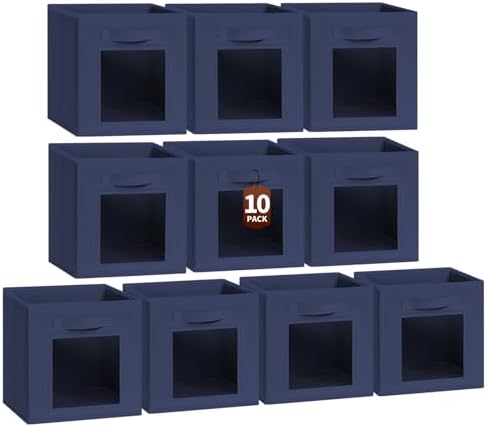 Homsorout Storage Cube 11 Inch - Cube Storage Bins with Window, Closet Storage Baskets with Handle, Fabric Bins for Closet, Shelves, Toys, Clothes, Set of 10, Navy Blue by Homsorout