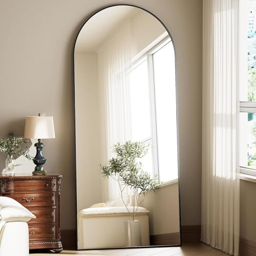 Full Body Mirror 26x71 inch Arched Full Length Mirror with Stand Aluminum Wall Mounted Hanging or Leaning Standing Mirrors, Black by WISSMILESHOME