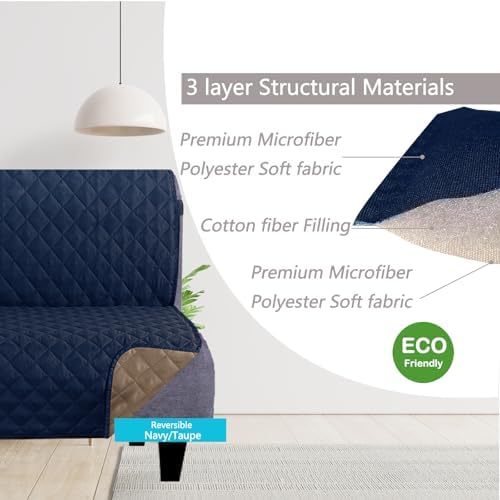 U-NICE HOME Futon Sofa Covers 68''Armless Couch Cover, Navy/Taupe - Image 3