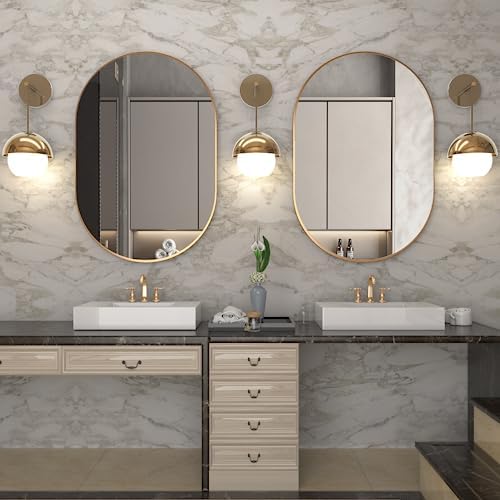 Oval Bathroom Mirror Capsule Wall Vanity Mirror, 2 Pieces 20"x30" Pill Mirrors Wall Mounted Mirror, Large Modern Mirror with Gold Metal Frame, Decor for Entryway, Bedroom, Living Room - Image 2