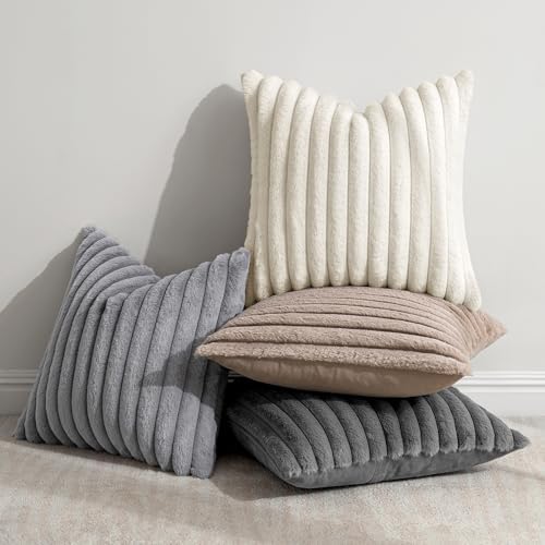 MIULEE Faux Fur Plush Decorative Throw Pillow Covers 20x20, Grey Taupe - Image 2