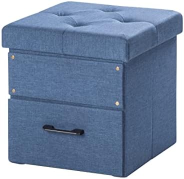 Mellow Stockbox Ottoman with Storage Drawer, 15" Cube Collapsible Bench -Stool, Blue - Image 3