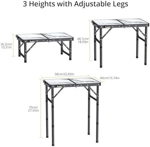 Anbte Folding Camping Table with Storage Net, 3 Adjustable Height Max 28" - Image 3