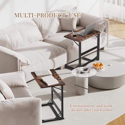 23.3 Inch Folding Desk that Comes Fully Assembled, a Large TV Tray Table for Eating on the Couch with a Cup Holder, Rustic Brown - Image 4