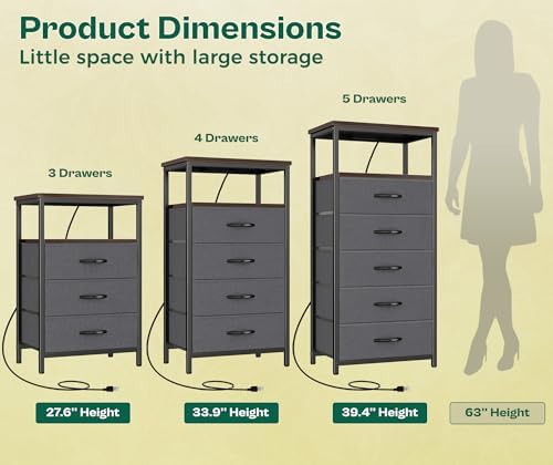 Huuger 5 Drawers Dresser with Charging Station, Dresser for Bedroom - Image 4