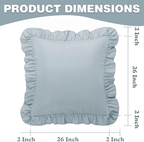 KKJIAF 2 Pack Ruffle Pillow Cases 26x26 Inches, Dusty Blue - Image 3
