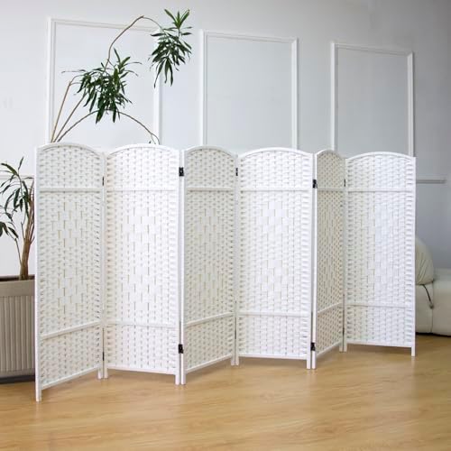 Furnnylane 6 Panel Rattan Divider Short Room Partition Screen,Double Sided Folding Divider for Room Separation,White,47.2" H x 94.5" W - Image 4