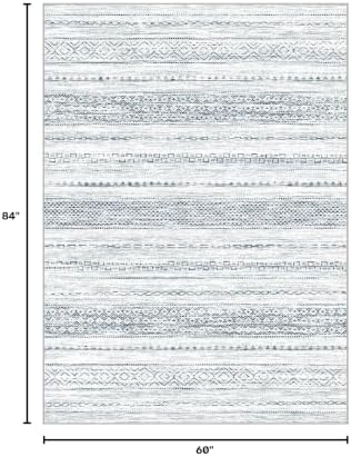 Nakagishi Boho 5x7 Area Rug Living Room Rugs Machine Washable White Blue - Image 2