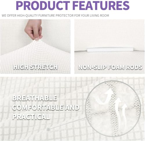 ZNSAYOTX Super Stretch Couch Cover Love Seat Sofa Covers for Living Room Dogs Pet Friendly Furniture Protector Spandex Loveseat Slipcovers with Anti Slip Foam Sticks (White, Loveseat) - Image 4