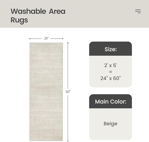 Valenrug 2x5 Rug Runners for Hallways, Washable Runner Rug Non Slip, Beige - Image 2