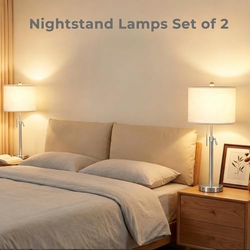 Qingmiao Table Lamps Set of 2, 22" to 30" Adjustable Nightstand Lamps for Bedroom, Dimmable End Table Lamps for Living Room Console Entry Farmhouse Home Decor, New House Warming Gifts - Image 4