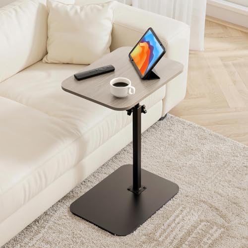 ZEAPTAC C-Shaped Side Table, 360° Swivel Height Adjustable, Lightweight Portable TV Tray Snack End Table for Couch Sofa Bed Small Spaces-Black Wood - Image 4