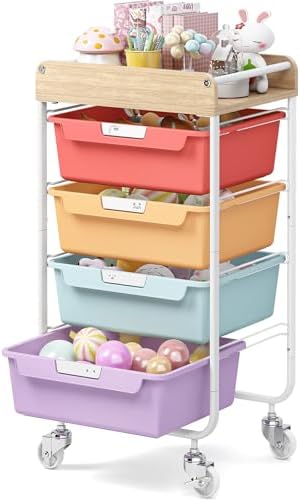 SYKIARIOL Rolling Craft Storage Cart with 4 Drawers,Art Cart,Jelly Color by SYKIARIOL