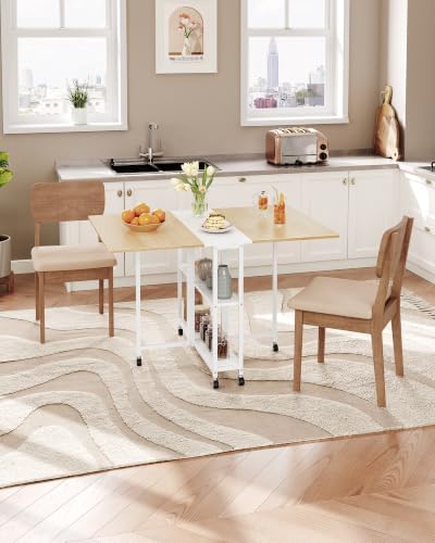 CHOEZON Folding Dining Table, Movable Dining Table, Kitchen Table for Small Space, Foldable and Expandable Desk Furniture with 6 Wheels, for Dining, Living Room, Apartment, White and Natural TCZ01WN - Image 2