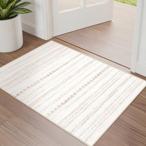 Nakagishi Boho 2x3 Washable Area Rug Non Slip Carpet for Entryway Beige by NakagishiAreaRug