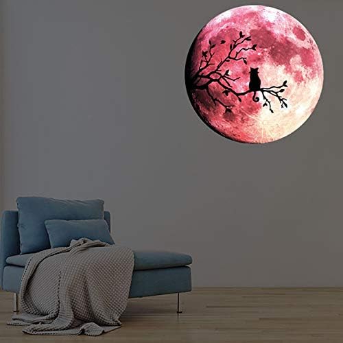 Quanhaigou Glow in The Dark Wall or Ceiling Moon Stickers – Luminous Decal Sticker for Simulated Planet Effect at Night – Red 3D Earth Black Tree Cat - Image 3