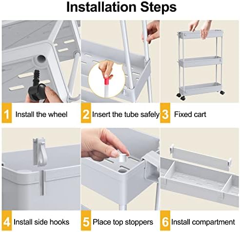 SPACELEAD Slim Storage Cart 3 Tier,Bathroom Organizer Rolling Utility,Mobile Shelving Unit Slide Out for Office, Kitchen, Laundry Room & Narrow Places,Gray - Image 5