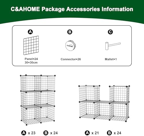 C&AHOME Wire Cube Storage, 6 - Cube Organizer Metal C Grids, Silver Gray - Image 7