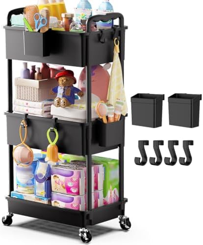Goovilla Diaper Cart with Lockable Wheels and Easy Assembly, 3 Tier Black by Goovilla