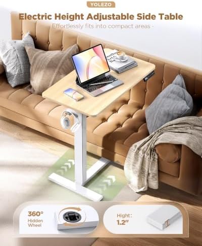 24"x 16" Electric Overbed Table, Rolling Laptop Desk for Bed, Oak - Image 2