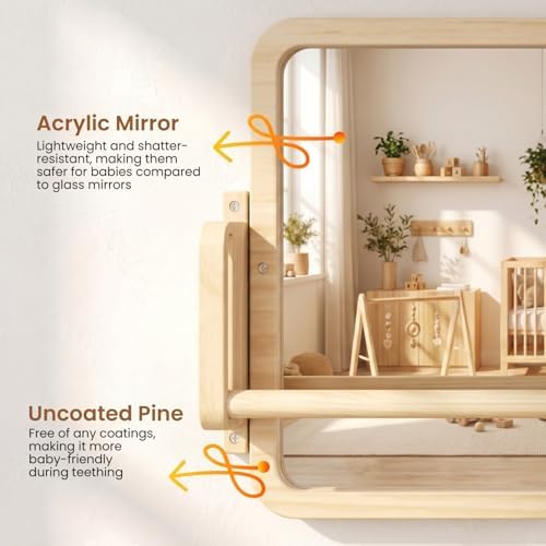 Woodtoe 3-in-1 Montessori Mirror with Bar, Adjustable Tummy Time Mirror 6M+ - Image 4