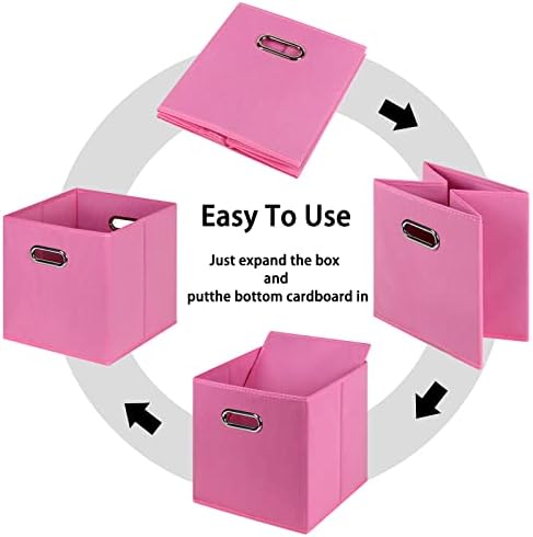 Black Foldable Storage Cubes Bins , Fabric Storage Box Cubes Organizer Baskets with Dual Handles for Home Organizer(Pink) - Image 6