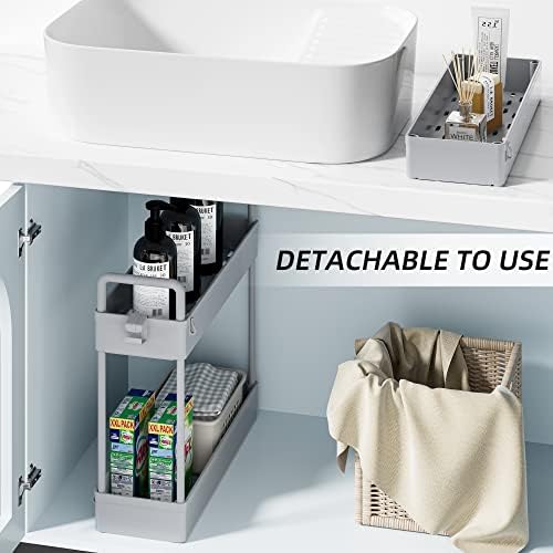 SOLEJAZZ Slim Rolling Storage Cart Skinny Bathroom Organizer, 3 Tier, Gray - Image 5