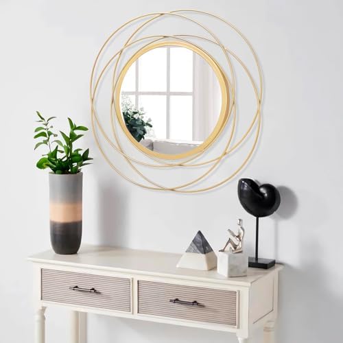 Gold Wall Mirror Mounted Round Decorative Mirrors with Iron Metal Wire Frame Mirror for Wall, Home Decorative Bathroom Vanity, Living Room or Bedroom White Small 20” x 20” - Image 5