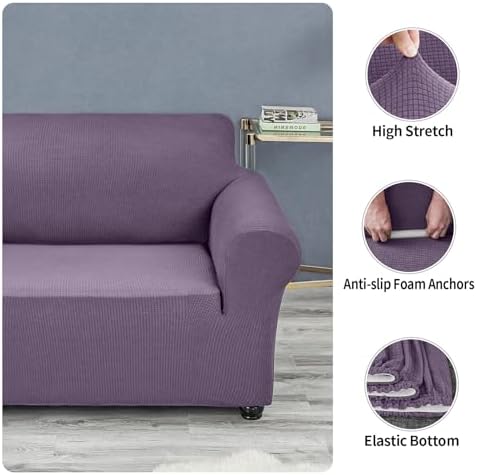 Joccun Stretch Couch Cover Slipcovers, 1-Piece Sofa Covers for 3 Cushion Couch Spandex Jacquard Washable Furniture Protector Cover for Living Room,Kids,Pets(Sofa,Grapeade) - Image 5
