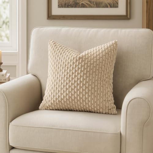 MIULEE Decorative Throw Pillow Covers 16x16 Beige Textured Corduroy - Image 6
