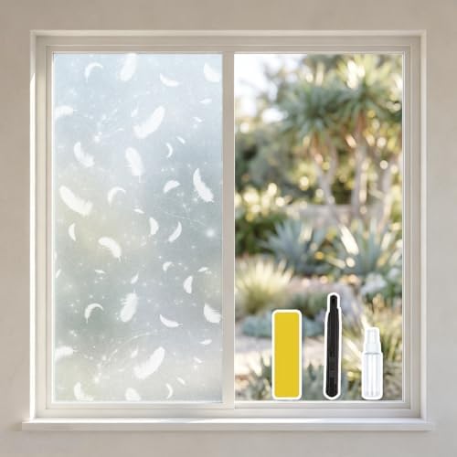 Feather Privacy Window Film, Sparkle Frosted Static Cling 17.5"x78.7" by Ohhvvow