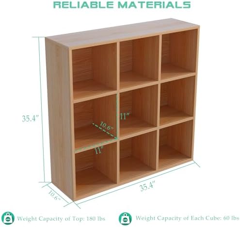 OSCHF 9-Cube Storage Shelf Bookcase, Oak - Image 2