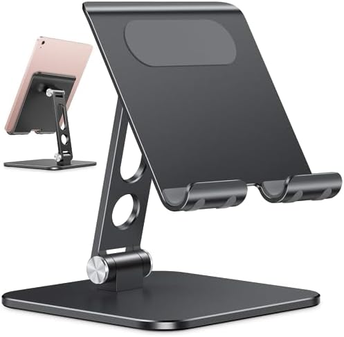OMOTON Upgraded Adjustable Tablet Stand Holder, Heavy Duty Foldable Portable Monitor Stand, Travel Essentials for iPad Pro/Air/Mini, Surface Pro, 4.7''-15.6', Black by OMOTON