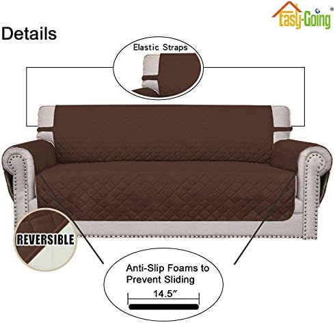 Easy-Going Reversible Loveseat Couch Cover for 2 Cushion Couch Sofa Cover for Dogs Water Resistant Furniture Protector with Foam Sticks Elastic Straps for Pet (Loveseat, Coffee/Ivory) - Image 3