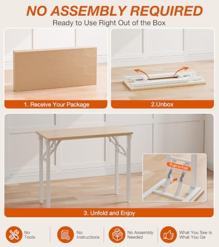 XBurmo Folding Desk Foldable Table, No Assembly 35.8" Foldable Desk Space-Saving Workstation for Small Space, Computer Table, Flat Storage for Home Office, Bedroom, Dorm, Study Room, Light Maple - Image 3