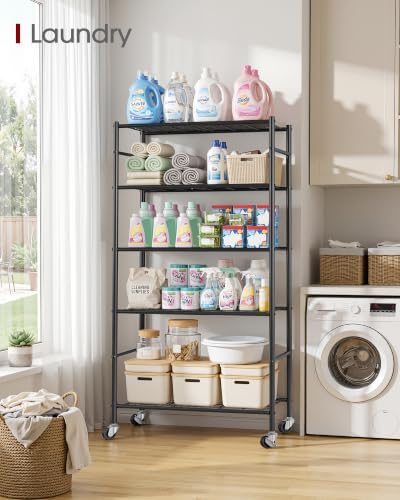 Sakugi 5-Tier Storage Shelves 33.1" x12.6" x73.5" Black with Wheels - Image 2
