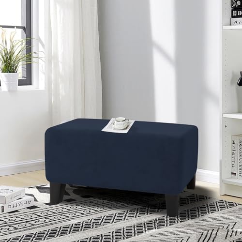 MAXIJIN Velvet Ottoman Slipcover Small Stretch Square Rectangle Footstool Slipcover Folding Storage Ottoman Covers for Living Room with Elastic Bottom (Ottoman Small, Navy Blue) - Image 2