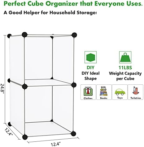 C&AHOME Modular Bookcase, 2-Cube Storage Organizer, Plastic Shelves, White - Image 2