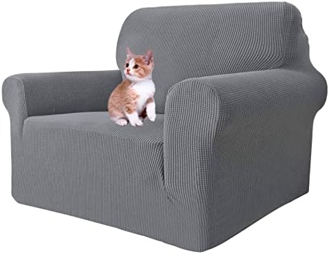 MAXIJIN Stretch Chair Cover Chair Slipcovers with Arms, 1-Piece Couch Sofa Chair Covers for Living Room, Non Slip Armchair Cover (31"-46") Furniture Protector Dogs Pet Friendly (Chair, Light Grey) by MAXIJIN