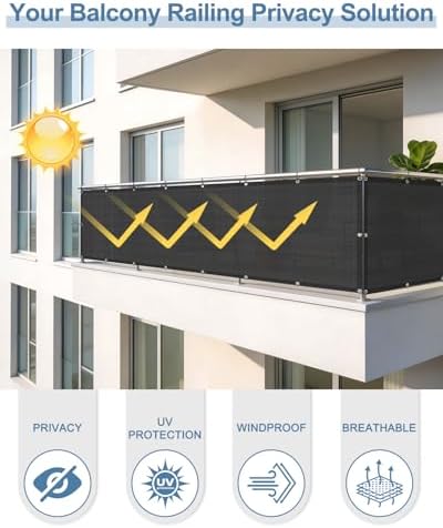 Balcony Privacy Screen Fence UV Protection, Customized 3'x18' Black - Image 3
