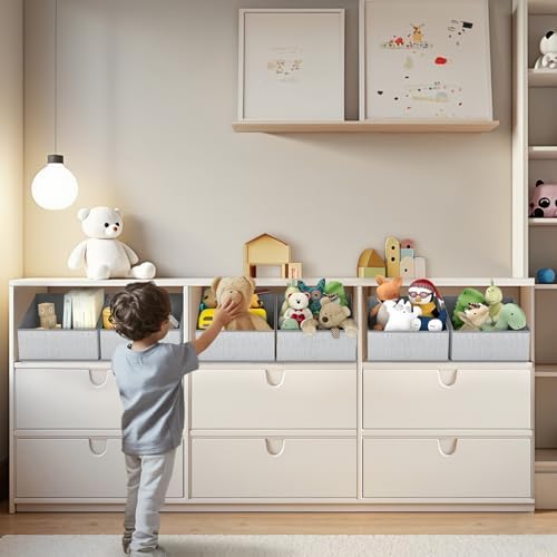 DIMJ Closet Storage Bins - Fabric Storage Baskets for Shelves, Collapsible Closet Organizers and Storage with Handles, Trapezoid Shelf Organization Storage Cubes for Purse, Toys, Books, Towel, Socks - Image 5